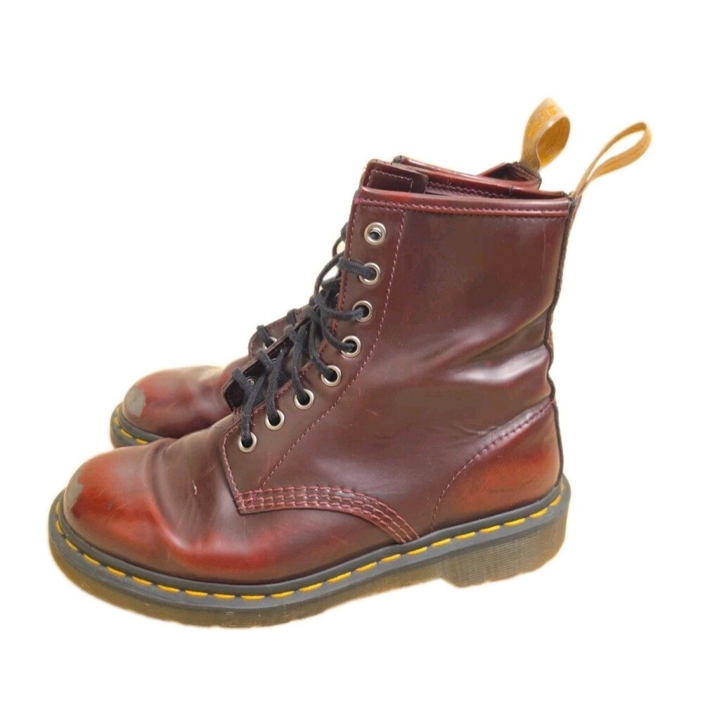Dr. Martens Men’s 1460 Cherry Red Vegan Leather Lace Up Boots, Mens 6/ Women 7
